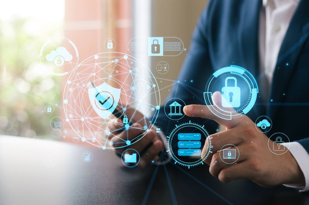 Man accessing secure data via his smart phone